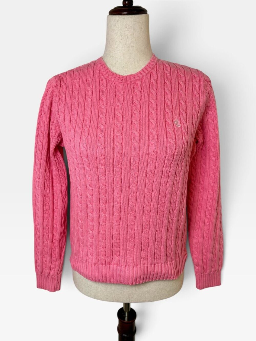 Vintage Lauren Ralph Lauren Pink Cable Knit Crewneck Sweater Size Medium